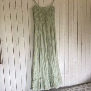 Light Mint Green Floral Maxi Dress with Ruffle Hem